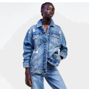 Zara - Oversized Distressed 80's Vibe Denim Jacket - S